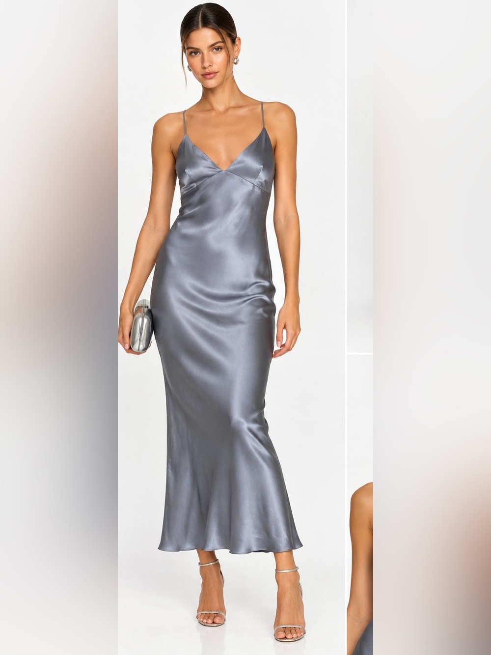 Park & Fifth Silver Gray Satin Slip Dress Size L
